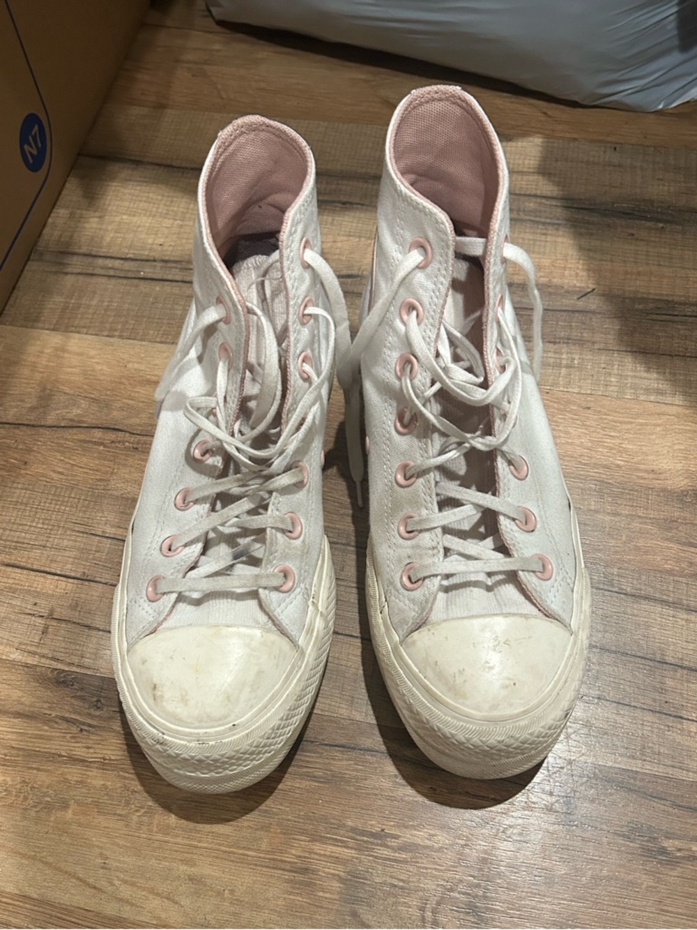 Converse Women's High-Top Canvas Sneakers in Light Pink and White